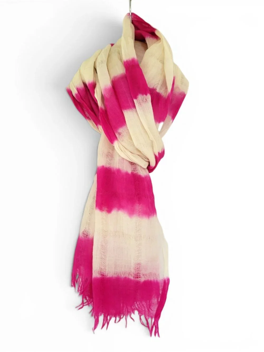 J. Crew Light & Airy Magenta Pink Raw Edge Wool Shibori Scarf